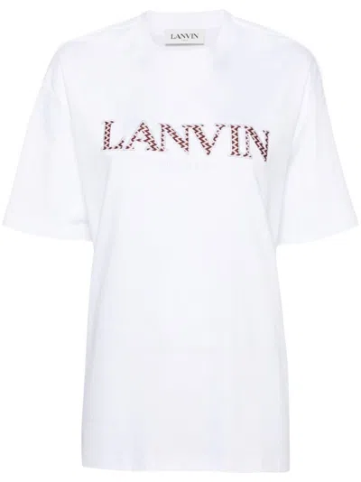 Shop Lanvin Logo Cotton T-shirt In White, Light Pink, And Coffee Brown