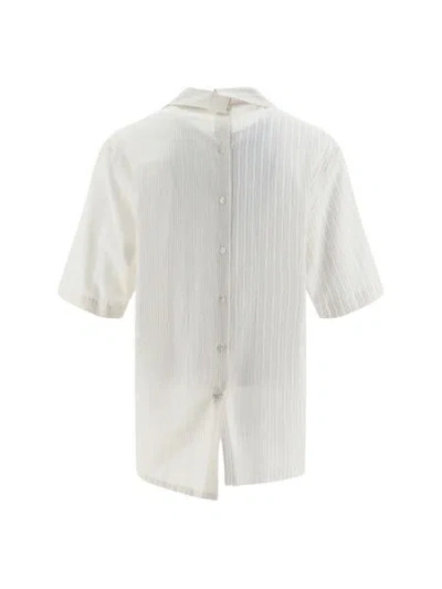 Shop Lanvin Men's Asymmetric Mix-stripe Buttoned Shirt In Chalk In White