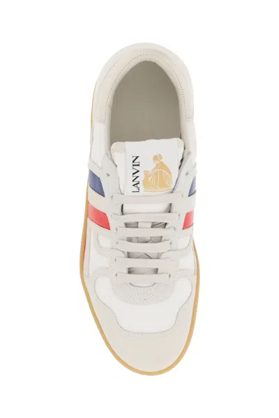 Shop Lanvin White Polyester And Leather Tennis Sneakers For Men