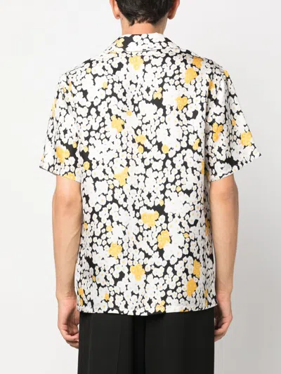 Shop Lanvin Men's Floral Print Silk Shirt In Black