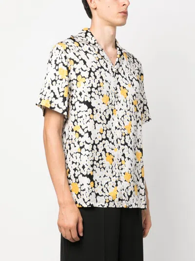 Shop Lanvin Men's Floral Print Silk Shirt In Black