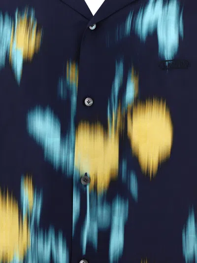 Shop Lanvin Men's Navy Silk Printed Shirt For Ss24 In Blue