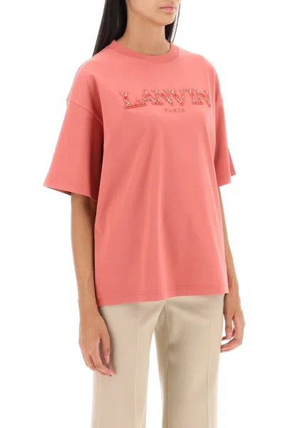 Shop Lanvin Oversized Curb Logo Pink T-shirt For Women