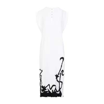 Shop Lanvin Sleeveless Pleated Midi Dress For Women In White