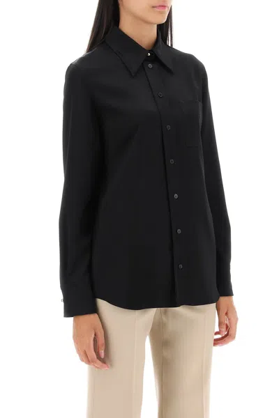 Shop Lanvin Sophisticated Satin Shirt With Gold Accents For Women In Black