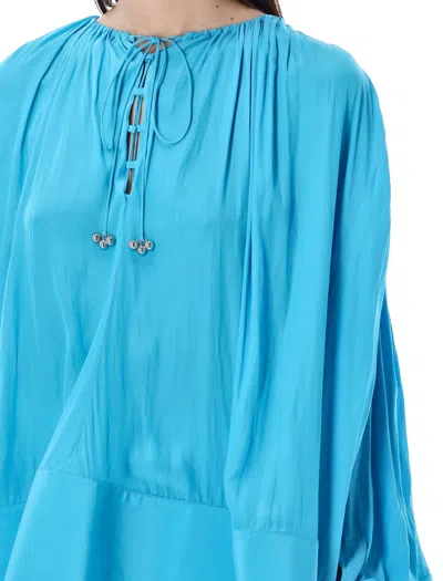 Shop Lanvin Turquoise Draped Oversized Shirt For Women