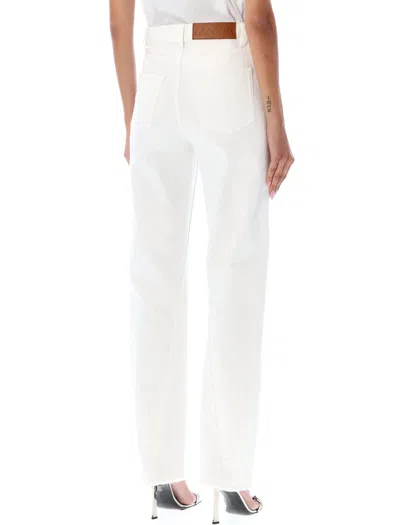 Shop Lanvin Twisted Denim High Rise Jeans For Women With Leather Logo Patch And Frayed Hem In White