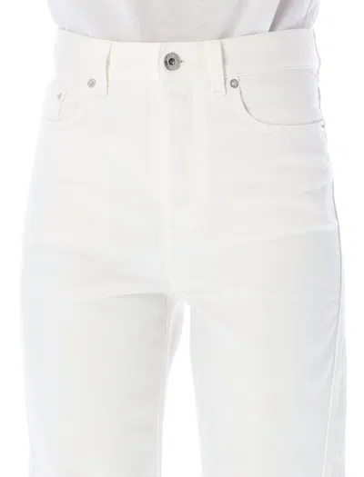 Shop Lanvin Twisted Denim High Rise Jeans For Women With Leather Logo Patch And Frayed Hem In White