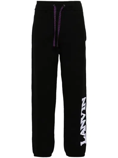 Shop Lanvin Unisex Black Logo Embroidered Sweatpants