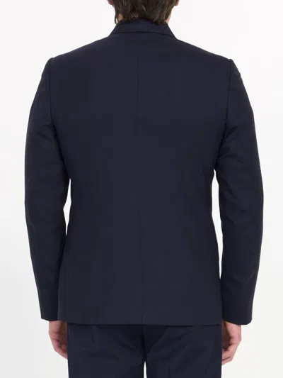 Shop Lardini Double-breasted Wool Jacket In Navy For Men In Blue