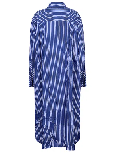 Shop Liviana Conti Blue Striped Maxi Shirt Dress With Pointed Collar And Front Button Closure In Navy