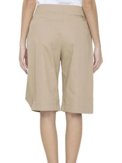 Shop Loewe Beige Cotton Pleated Bermuda Shorts For Women