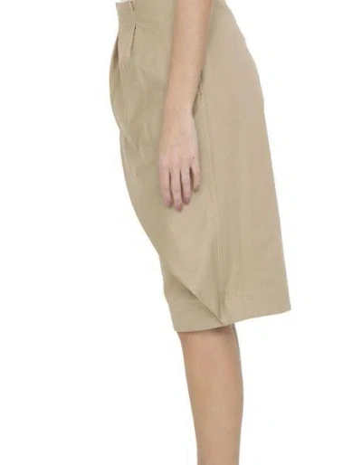 Shop Loewe Beige Cotton Pleated Bermuda Shorts For Women