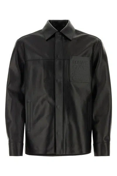 Shop Loewe Men's Black Leather Overshirt For Spring/summer 2024