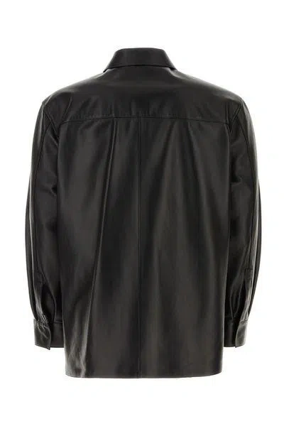 Shop Loewe Men's Black Leather Overshirt For Spring/summer 2024