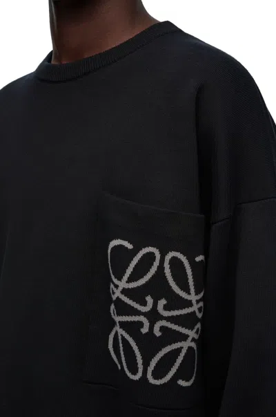 Shop Loewe Cotton Blend Crewneck Sweater For Men In Black