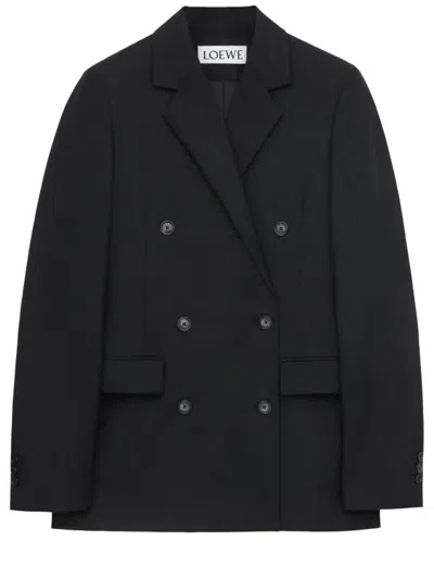 Shop Loewe Double-breasted Black Jacket In Wool And Mohair Blend For Women
