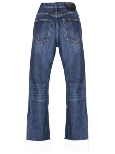 Shop Loewe Men's Mid Waist Straight-leg Fisherman Jeans In Blue Cotton Denim With Contrast Turn-up Cuffs