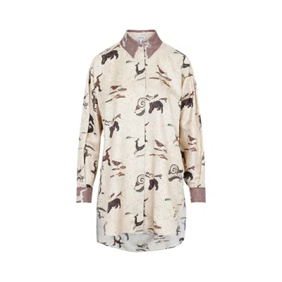 Shop Loewe Oversized Brown Silk Animal Print Shirt For Women