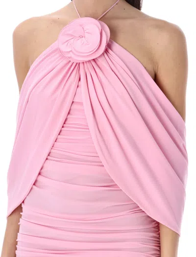 Shop Magda Butrym Pink Floral Ruched Wrap Dress