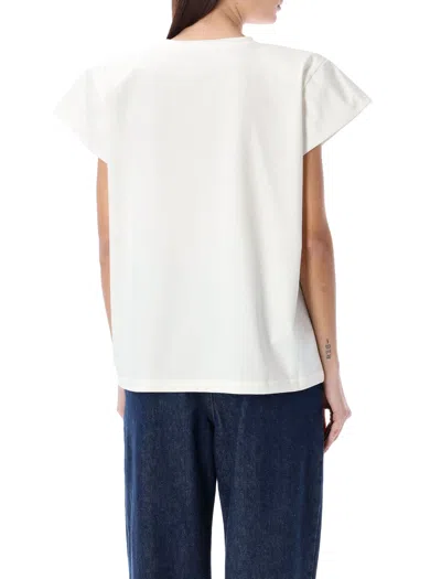 Shop Magda Butrym White Cotton T-shirt With Embroidered Logo And Padded Shoulders