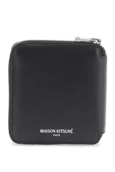 Shop Maison Kitsuné Men's Fox Head Zip-around Wallet Portfolio In Black
