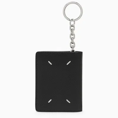 Shop Maison Margiela Black Leather Card Case With Key Ring For Men