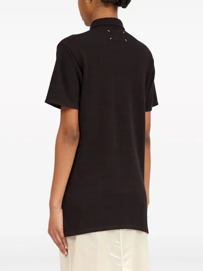 Shop Maison Margiela Brown Piqué Polo Shirt With Straight-point Collar And Short Sleeves