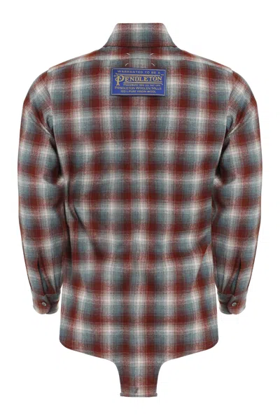 Shop Maison Margiela Checkered Wool Shirt With Nacre Buttons In Burgundy