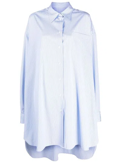 Shop Maison Margiela Clear Blue Oversized Striped Cotton Shirt For Women