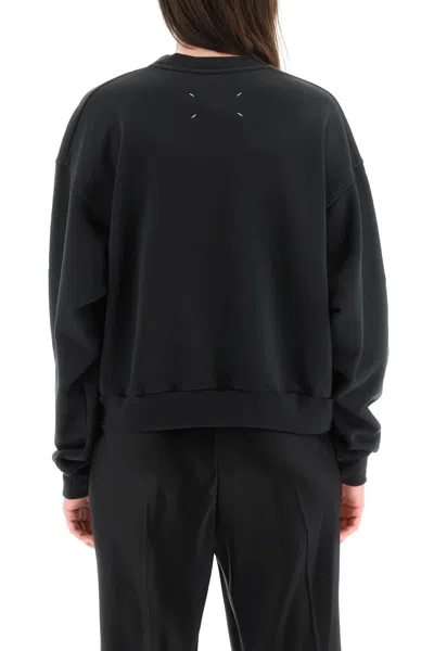 Shop Maison Margiela Cozy Black Cotton Crew-neck Sweatshirt With Front Logo For Women