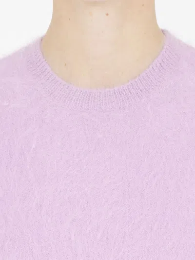 Shop Maison Margiela Lilac Brushed Short-sleeved Knit Top For Women