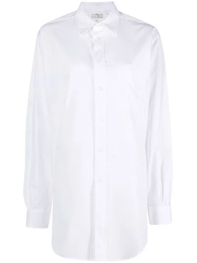 Shop Maison Margiela Optical White Cotton Poplin Shirt For Women