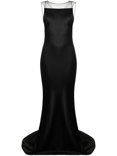 Shop Maison Margiela Satin Finish Mesh Detail Fishtail Gown In Black