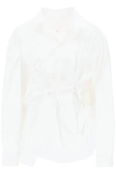 Shop Maison Margiela Women's Oversized Cotton Poplin Shirt With Draped And Pleated Design In White
