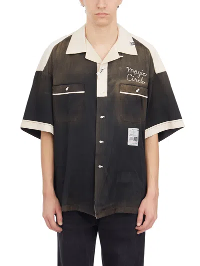 Shop Miharayasuhiro Men's Vintage Bowling Shirt With Two-tone Design And Bowling Pin Buttons In Black
