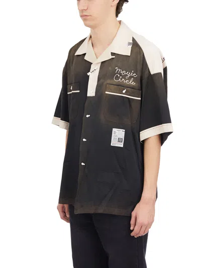 Shop Miharayasuhiro Men's Vintage Bowling Shirt With Two-tone Design And Bowling Pin Buttons In Black