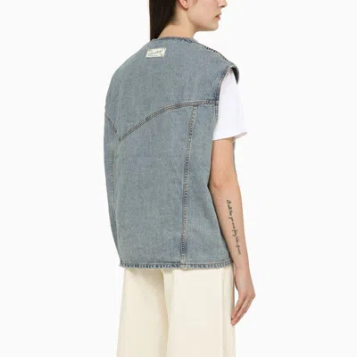 Shop Margaux Lonnberg Chic And Edgy Light Blue Denim Waistcoat For Women