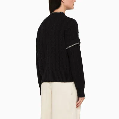 Shop Margaux Lonnberg Navy Blue Merino Wool Sweater With Contrasting Edges And Long Sleeves