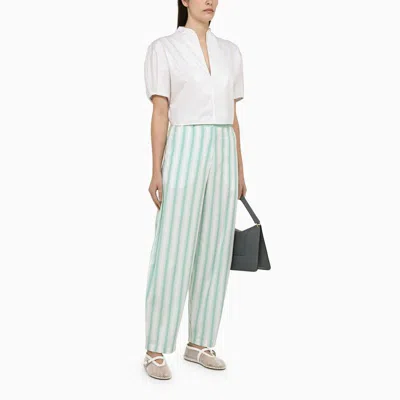Shop Margaux Lonnberg Striped Cotton Trousers For Women In Green