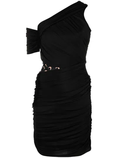 Shop Marine Serre Asymmetric Black Minidress With Crescent Moon Print For Women