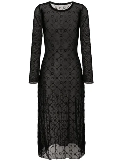 Shop Marine Serre Black Mesh Tube Dress With Embroidered Crescent Moon Details