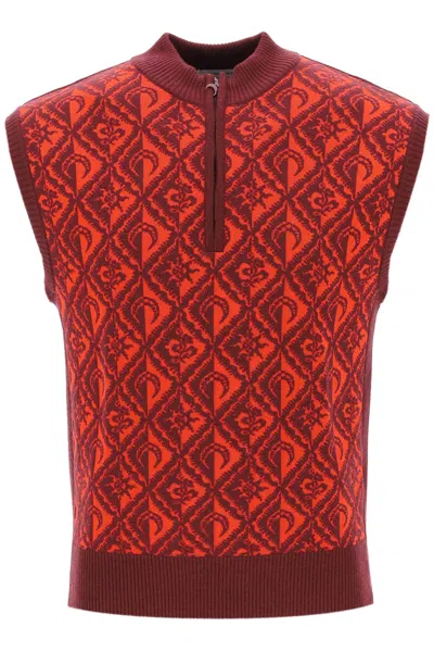 Shop Marine Serre Men's Moon Diamant Jacquard Knit Vest In Red For Fw23