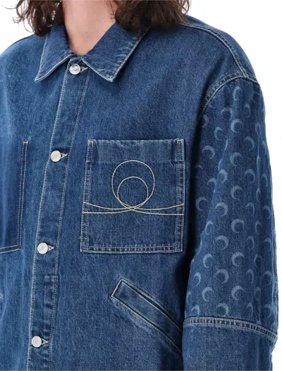 Shop Marine Serre Men's Blue Deadstock Denim Box Jacket With Moon Print