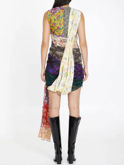 Shop Marine Serre Multicolor Regenerated Silk Scarves Dress With Asymmetric Hem For Women