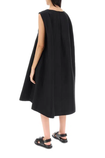 Shop Marni Women's Black Cotton Sleeveless Midi Dress With Oversized Back Panel
