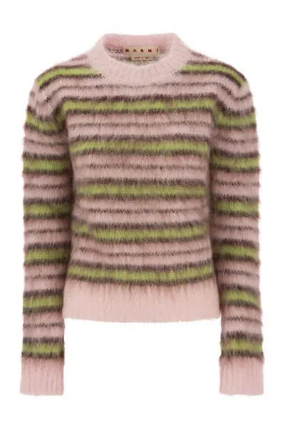 Shop Marni Striped Mohair And Wool Pullover For Women In Pink