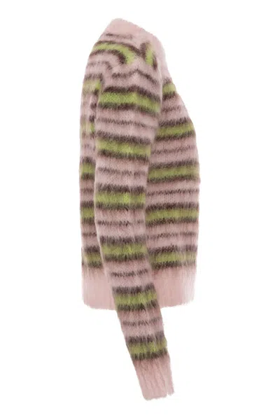 Shop Marni Striped Mohair And Wool Pullover For Women In Pink