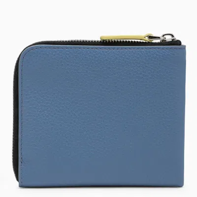 Shop Marni Light Blue Leather Logo Zippered Wallet For Men