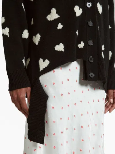 Shop Marni Cozy Hearts Long V-neck Cardigan For Women In Wool & Alpaca Blend Knit In Black